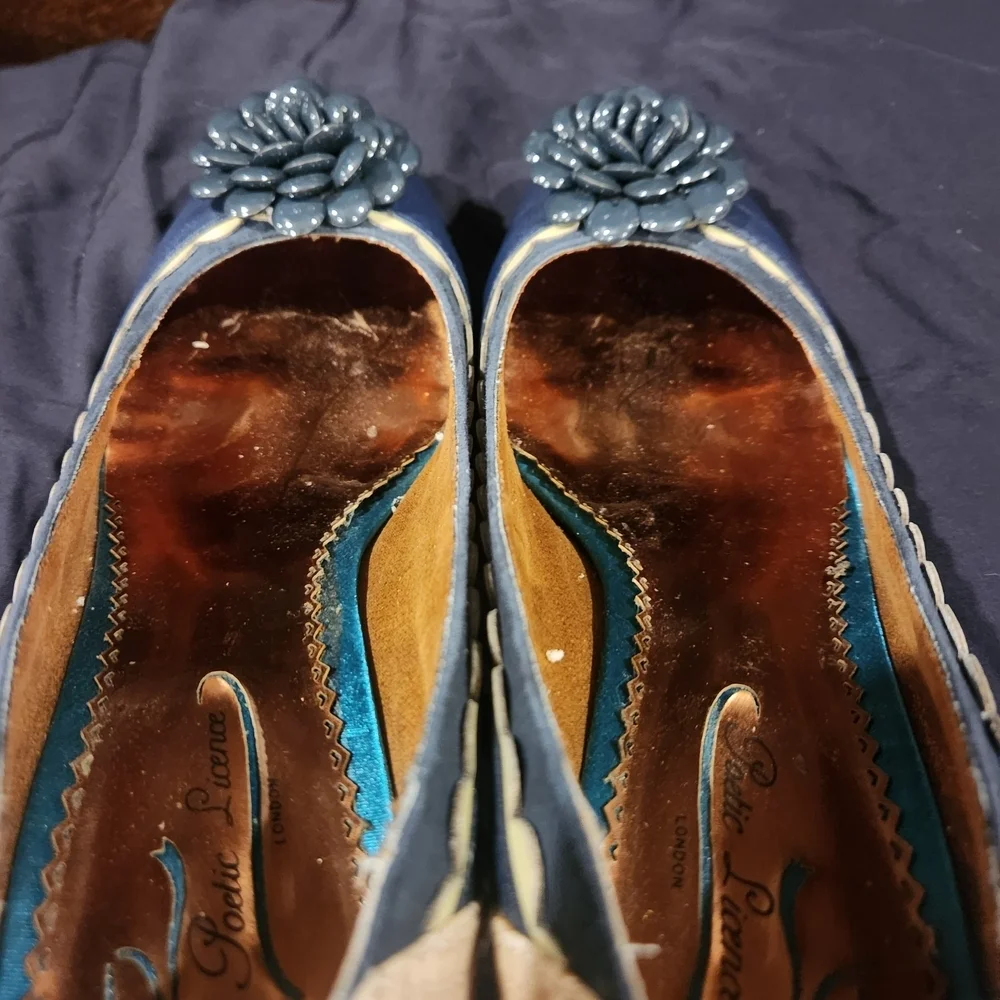 Poetic License Navy Blue Heels with Floral Detail